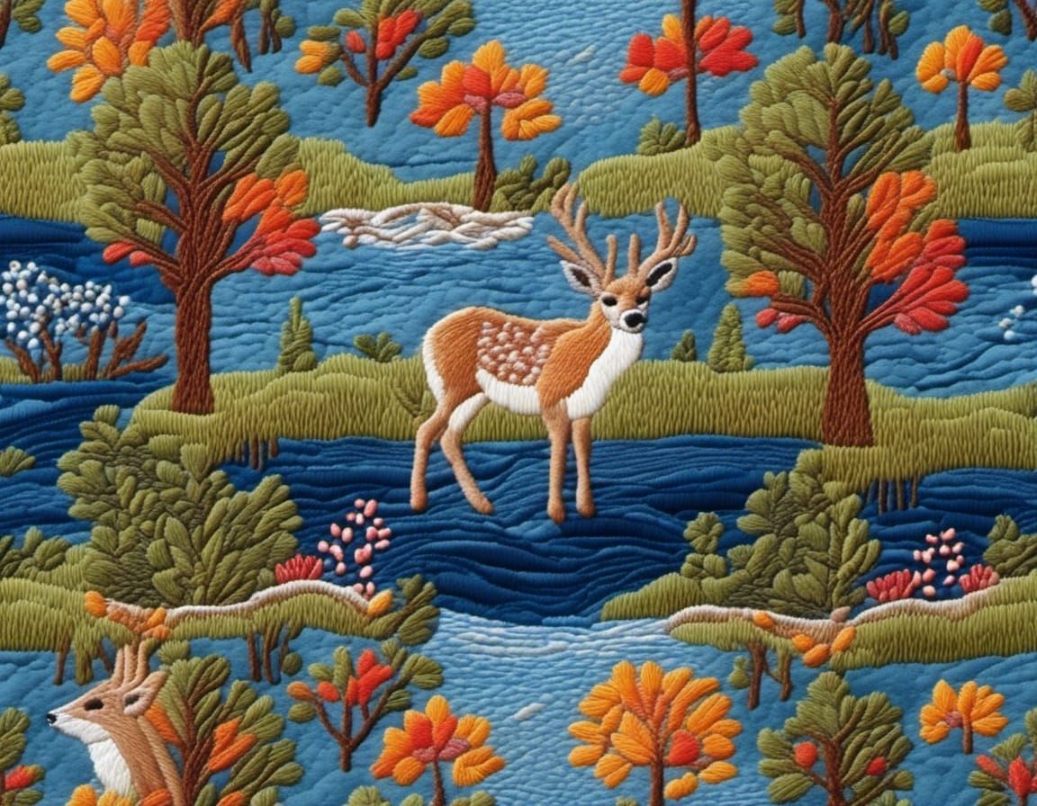 stitched quilt of white tailed deer
