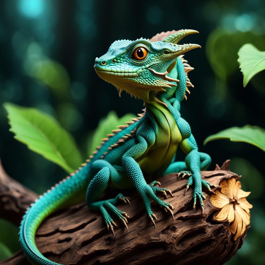 Miniature Realistic Dragon Sitting on a Walnut