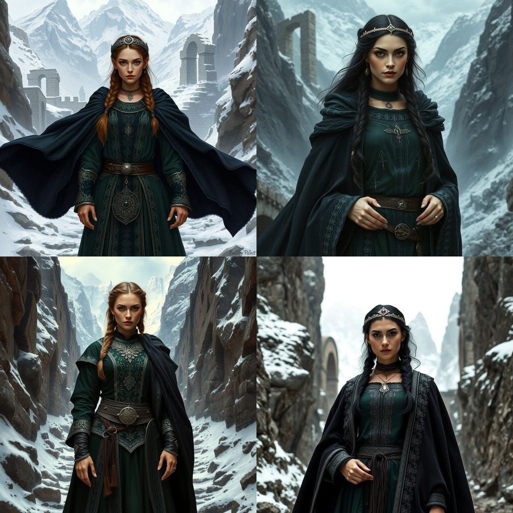 Medieval Fantasy Noblewoman Sorceress in Dark Green Attire