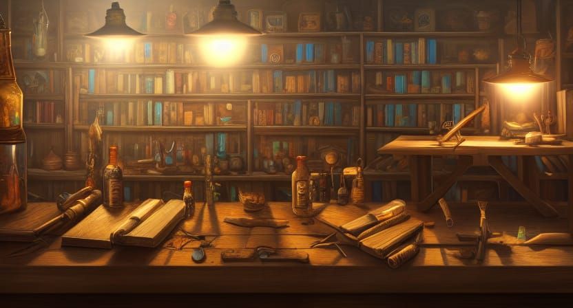 Fantasy Workshop with Cats in Detailed Matte Painting