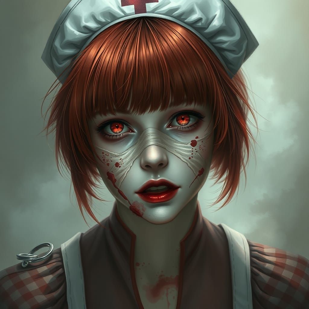 Nurse with Red Hair and Bandages: Ethereal Fantasy Portrait