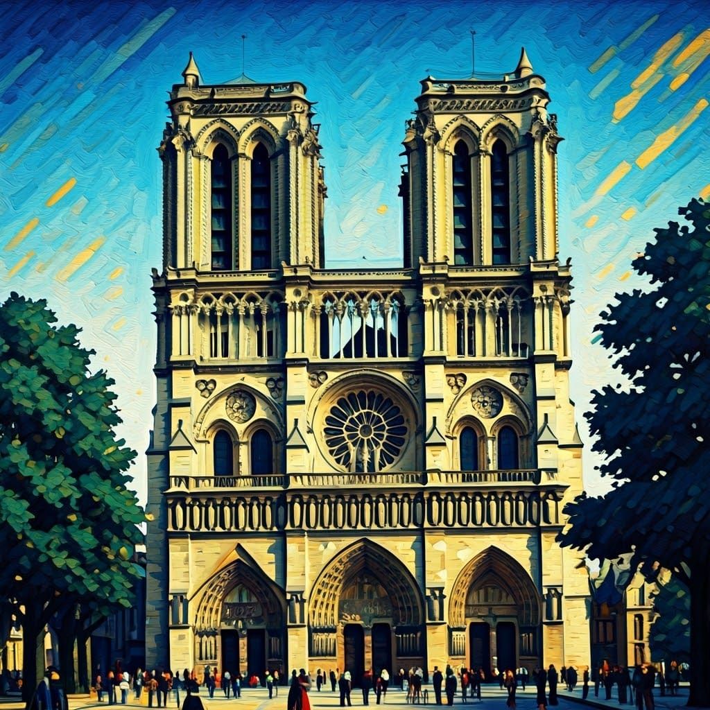 Gothic Cathedral Rising in Vibrant Blues and Golds