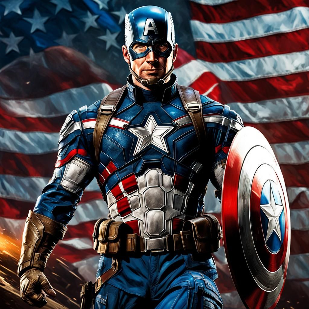 Hyperrealistic Captain America with Shield Concept Art