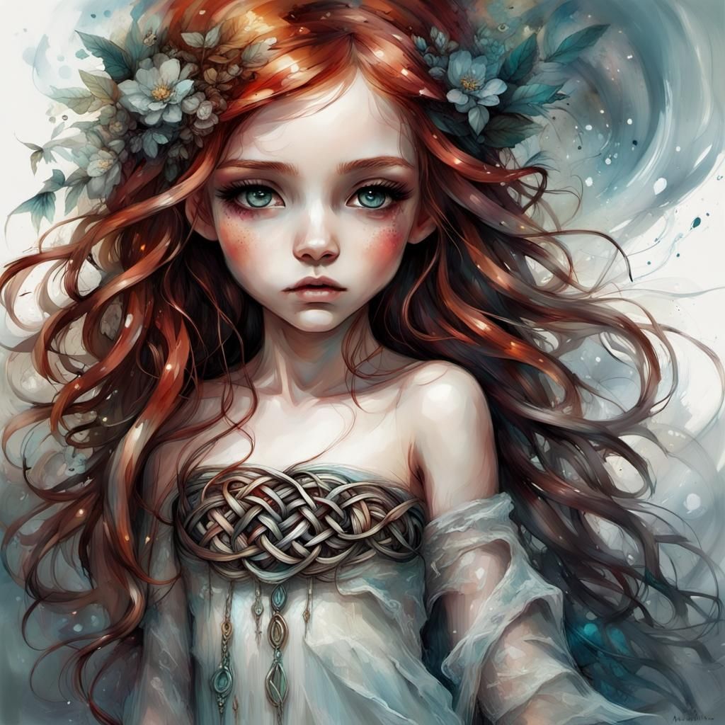 Chibi Celtic Goddess with Expressive Eyes