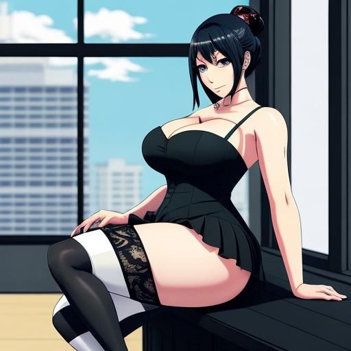 Curvy Woman in Gown: Anime-Style Illustration