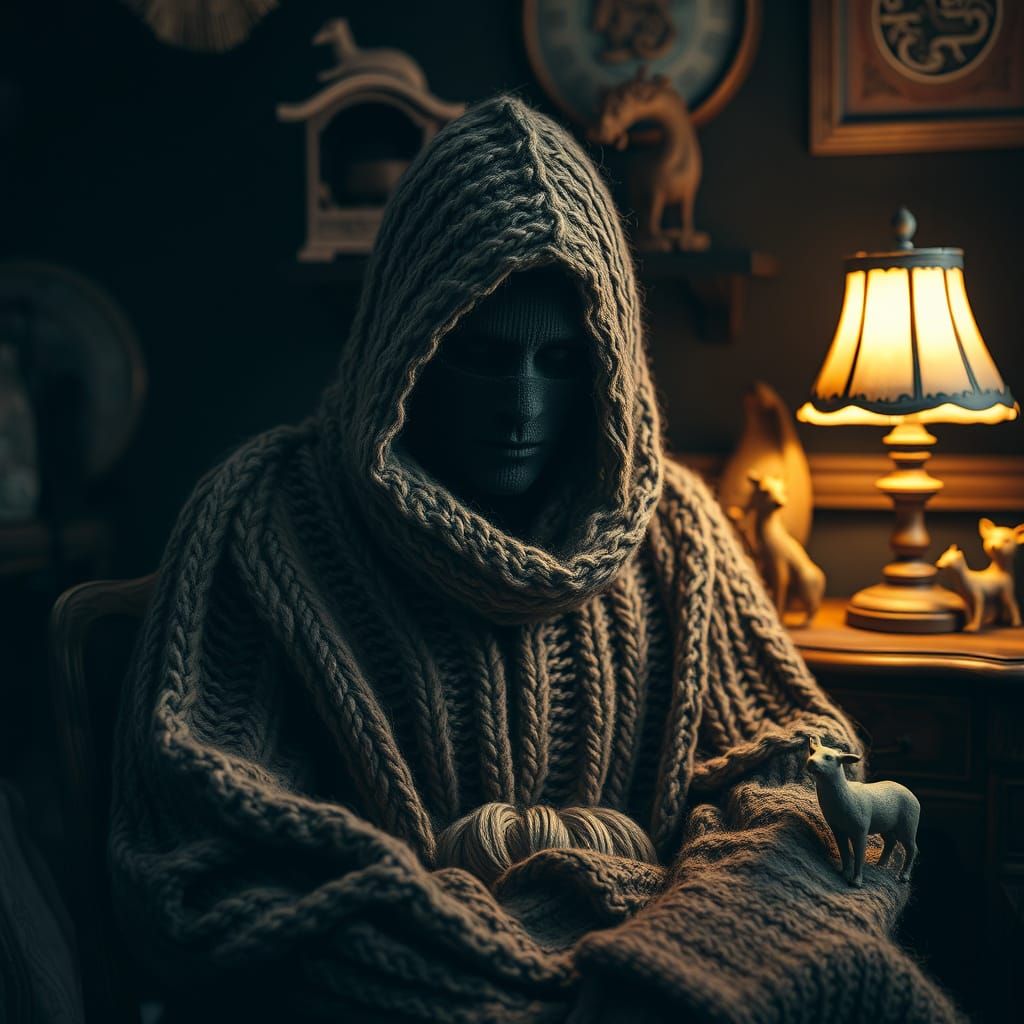 Earth-Toned Figure in Whimsical Tabletop Scene