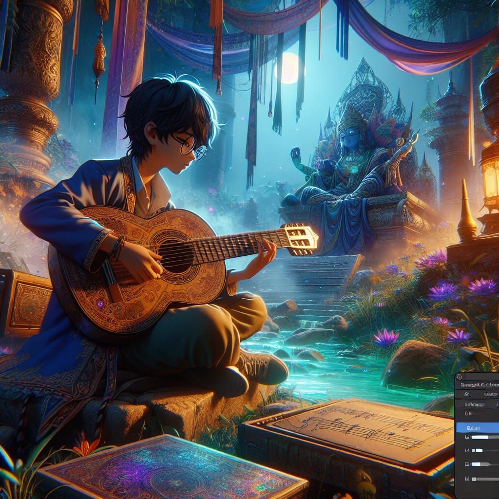 Anime South Asian Boy Playing Guitar