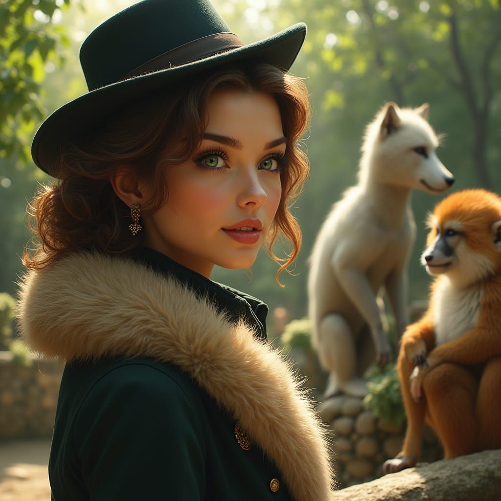 Woman Contemplates Fur Acquisitions at the Zoo