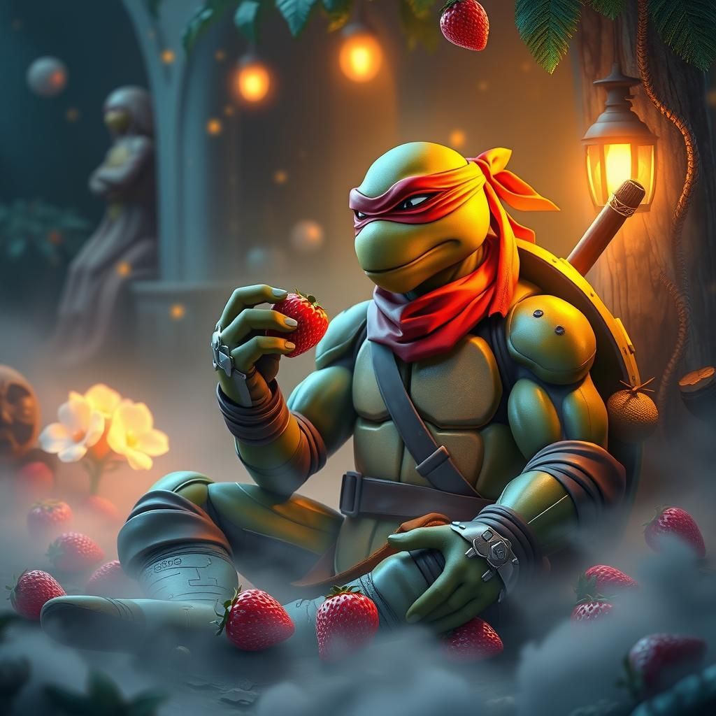 Raphael Enjoys Strawberries in Dreamlike Fantasy Art