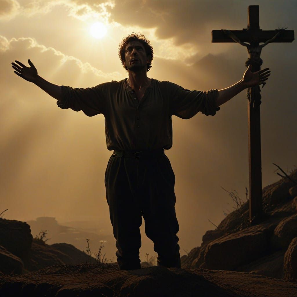 A Grieving Figure Cries Out to God in Desperation