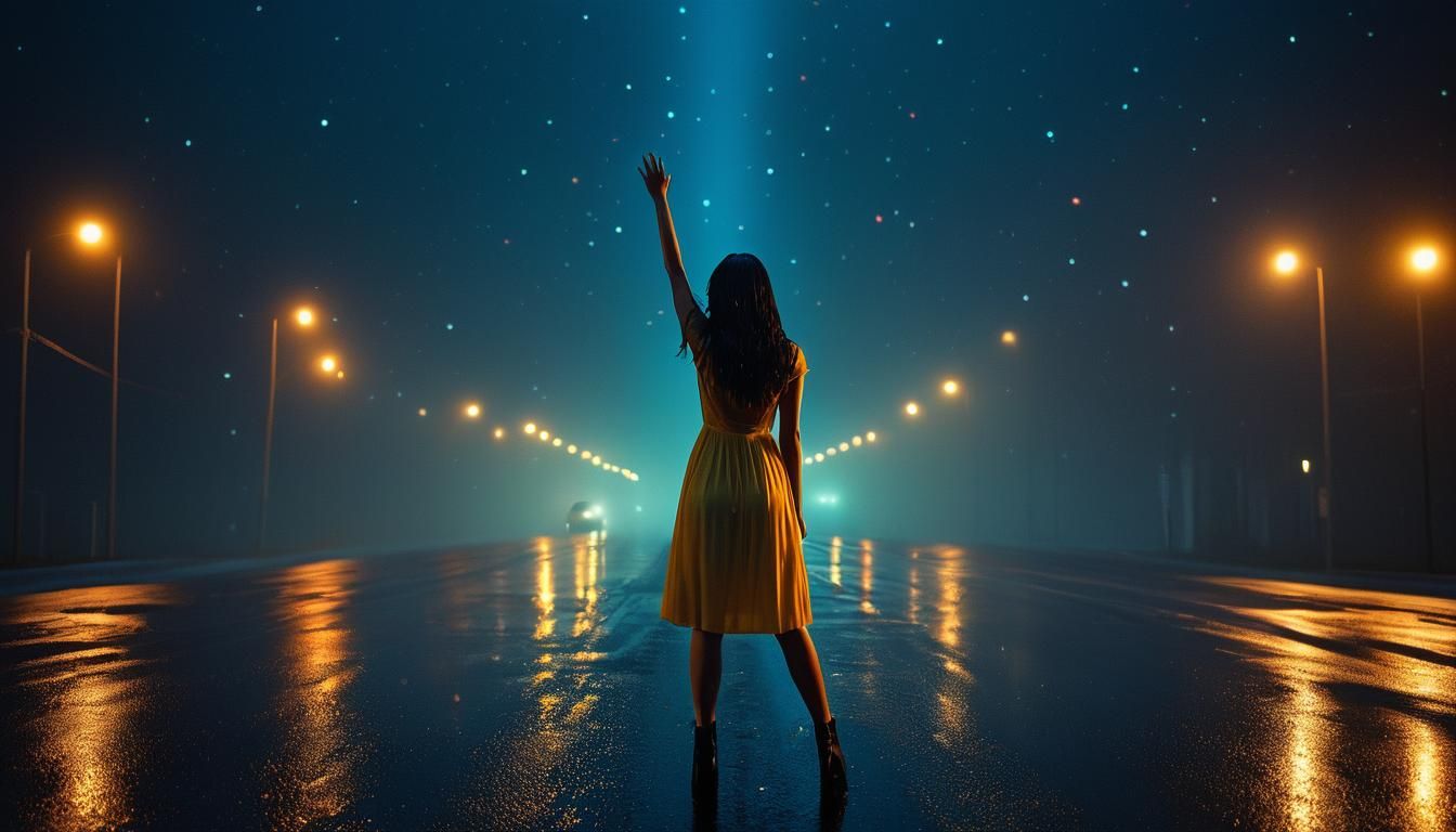 Surreal Woman in Foggy Night, Photorealistic Horrorcore