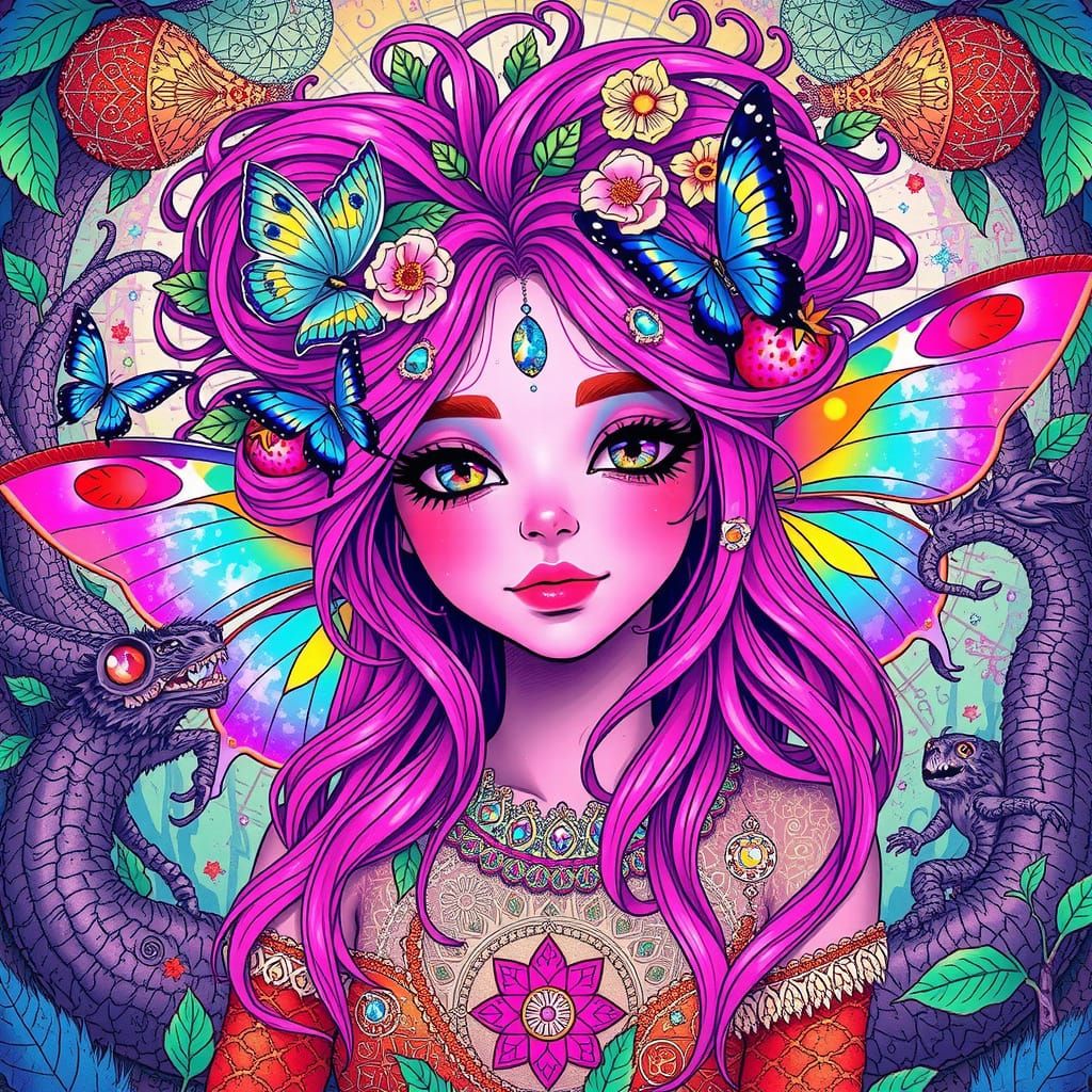 Surreal Goddess in Whimsical Bohemian Aesthetic with Digital...