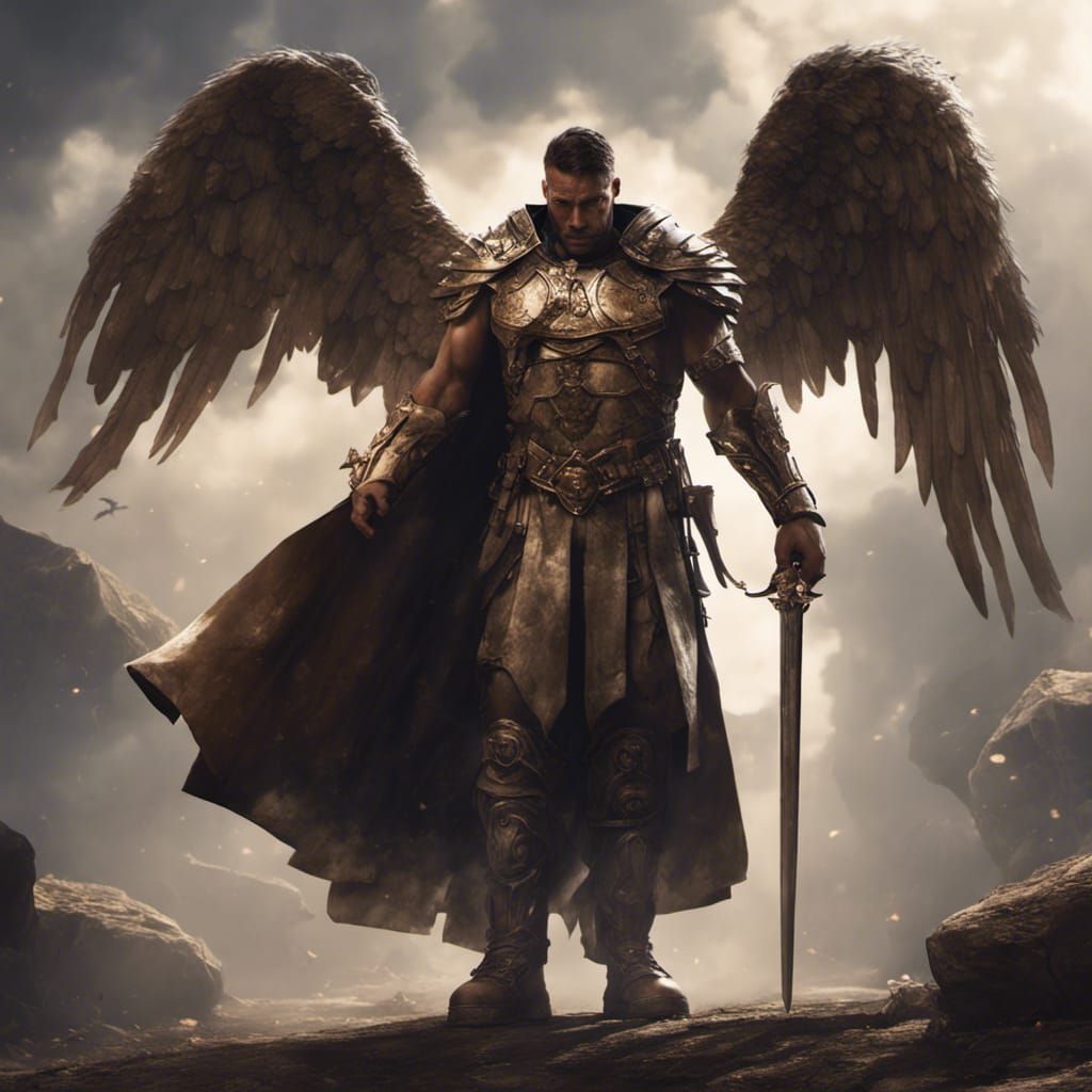 Winged Gladiator in Trench Coat: Dark Fantasy Art