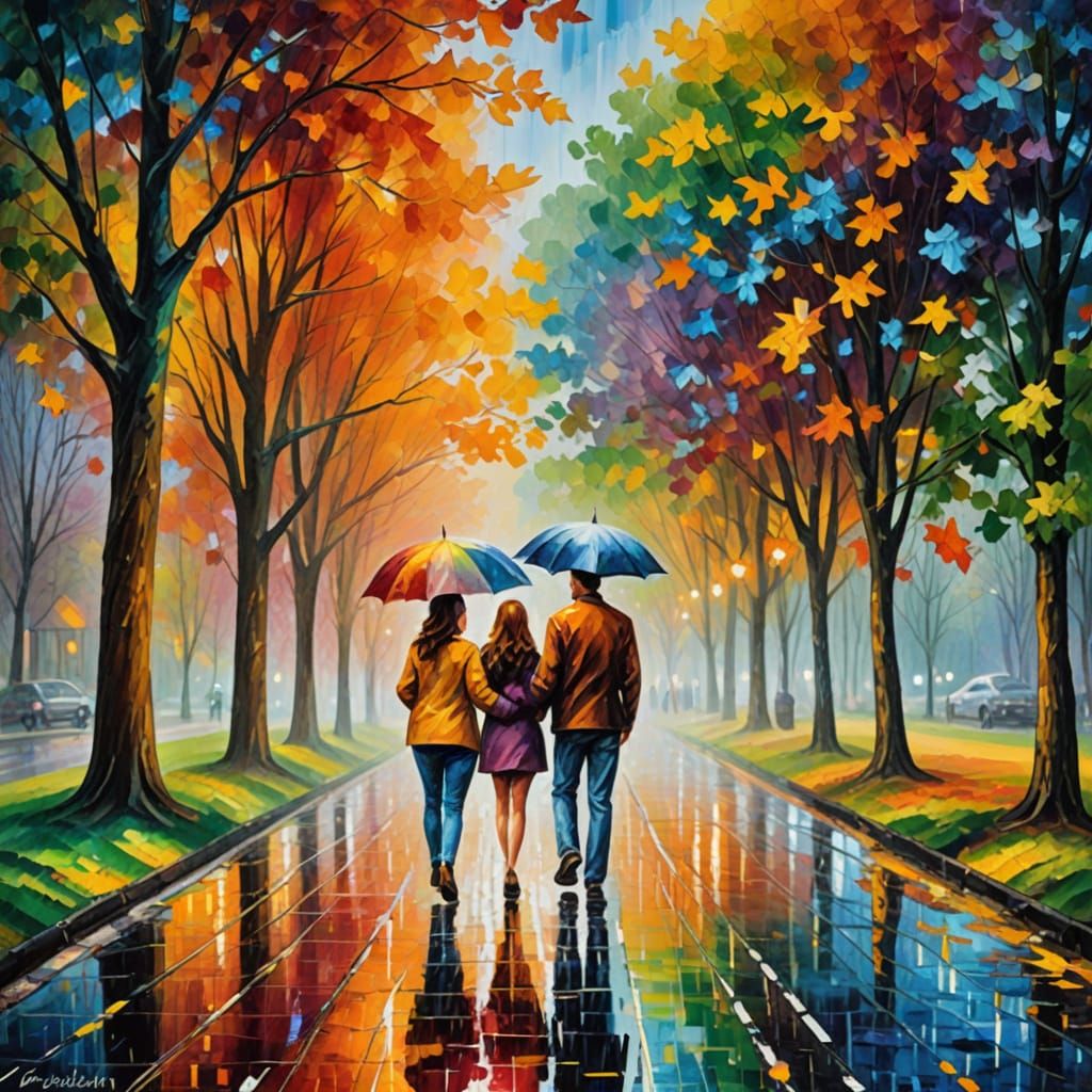 Vibrant Couple Strolls Down a Rainbow-Colored Road