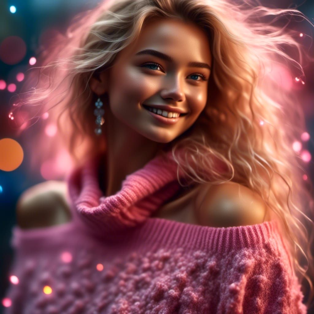 Hyperrealistic Woman with Pink Highlights in Urban Scene