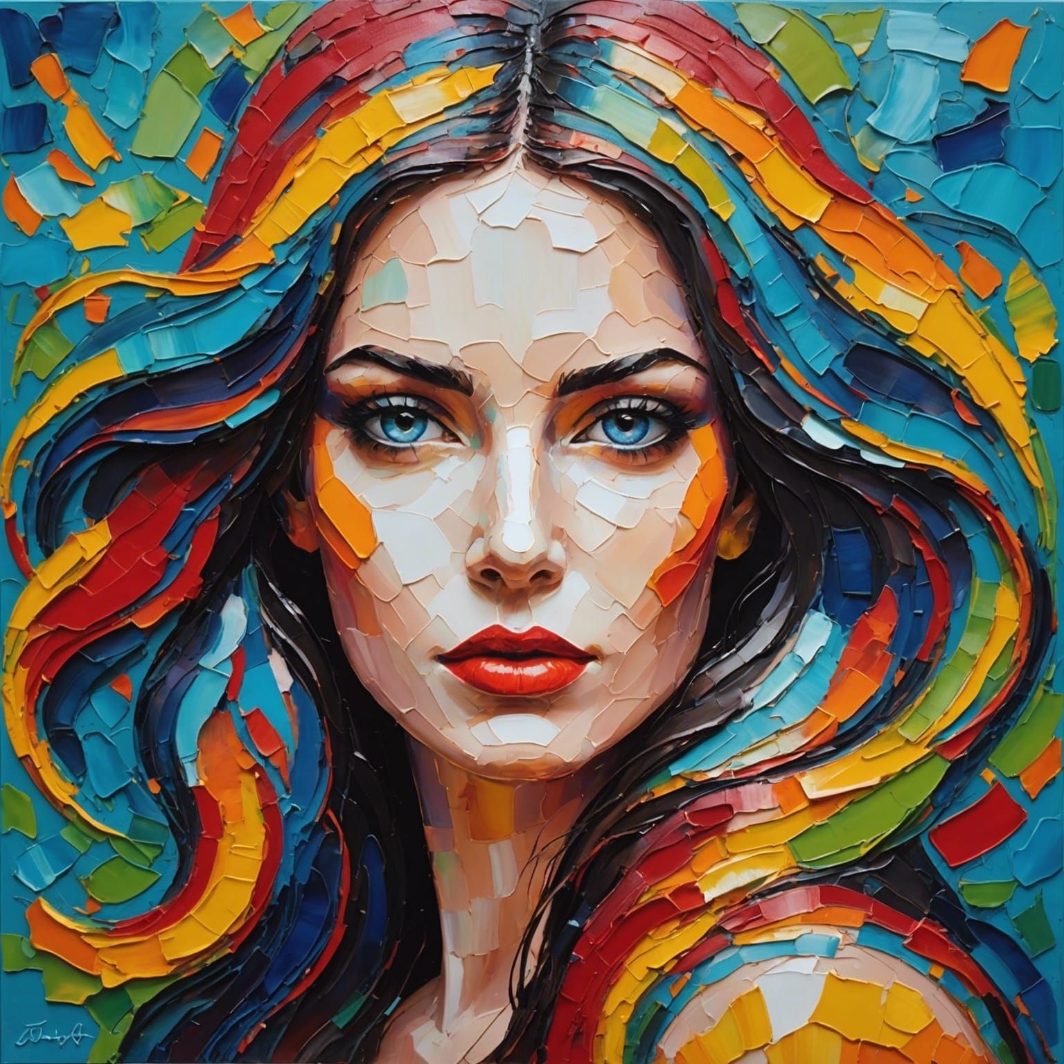 Radiant Woman: A Vibrant Impasto Oil Painting