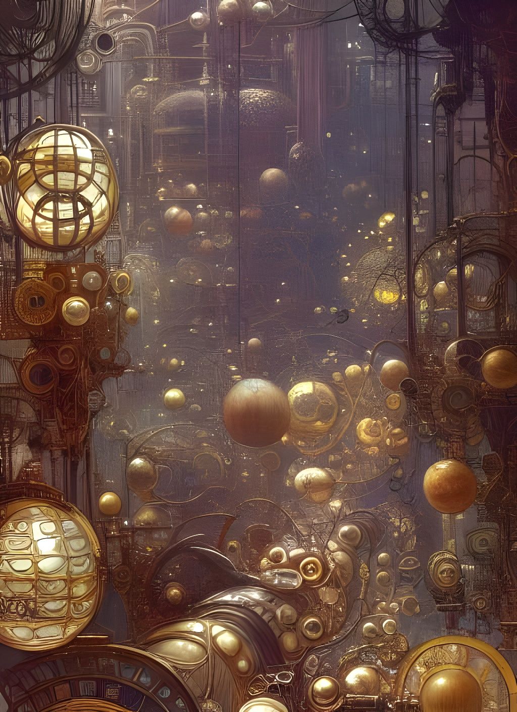 Cornpunk Gear-Filled Magical Workshop in Art Nouveau Style