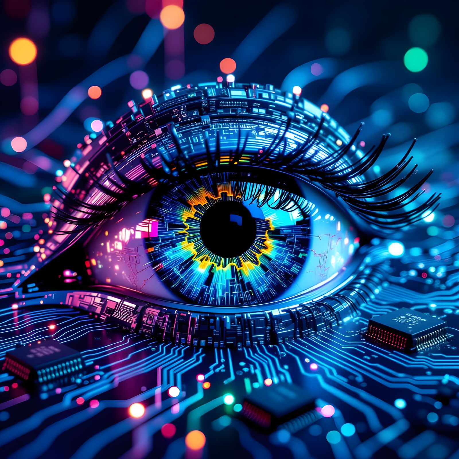Close-Up of a Cybernetic Eye in Futuristic Style