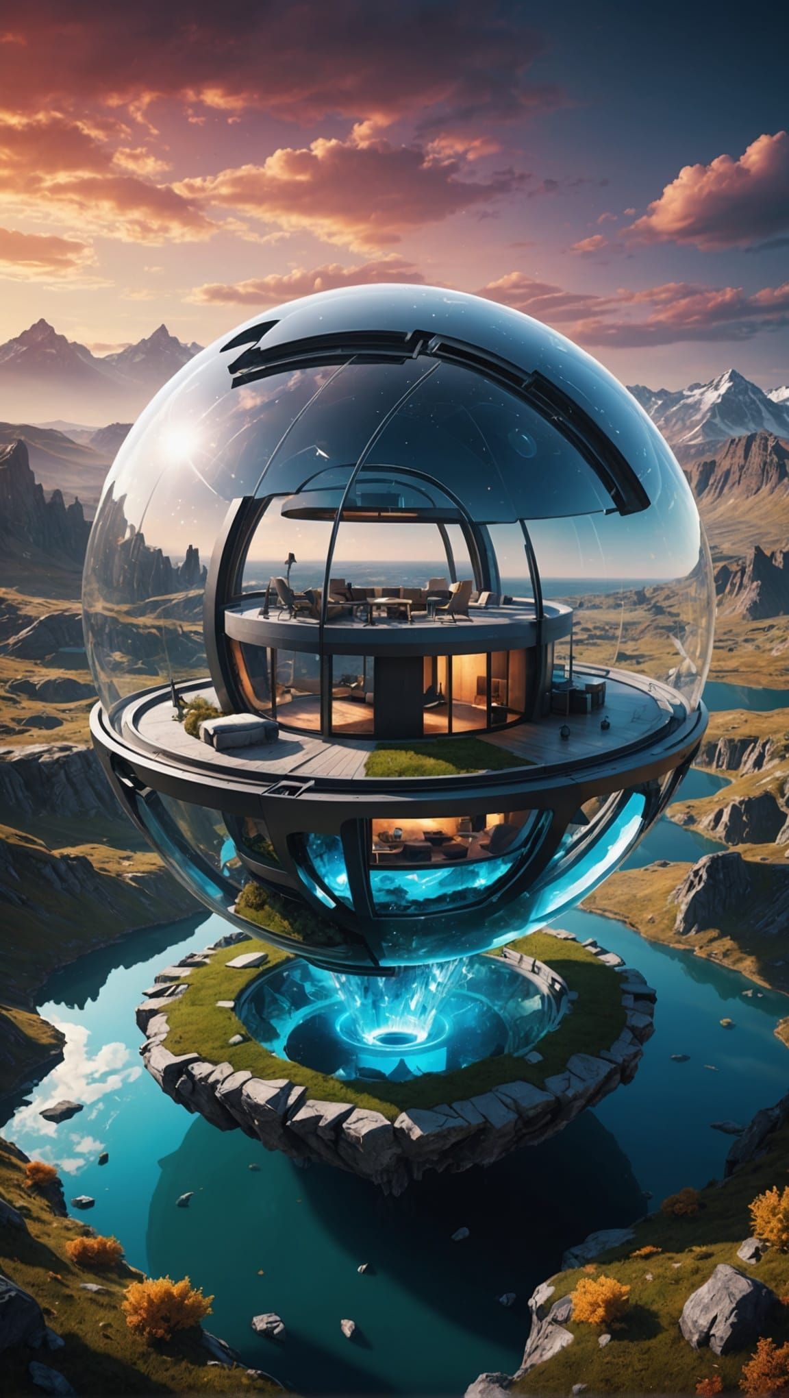 Futuristic Crystal Glass House in Epic Futurism Style