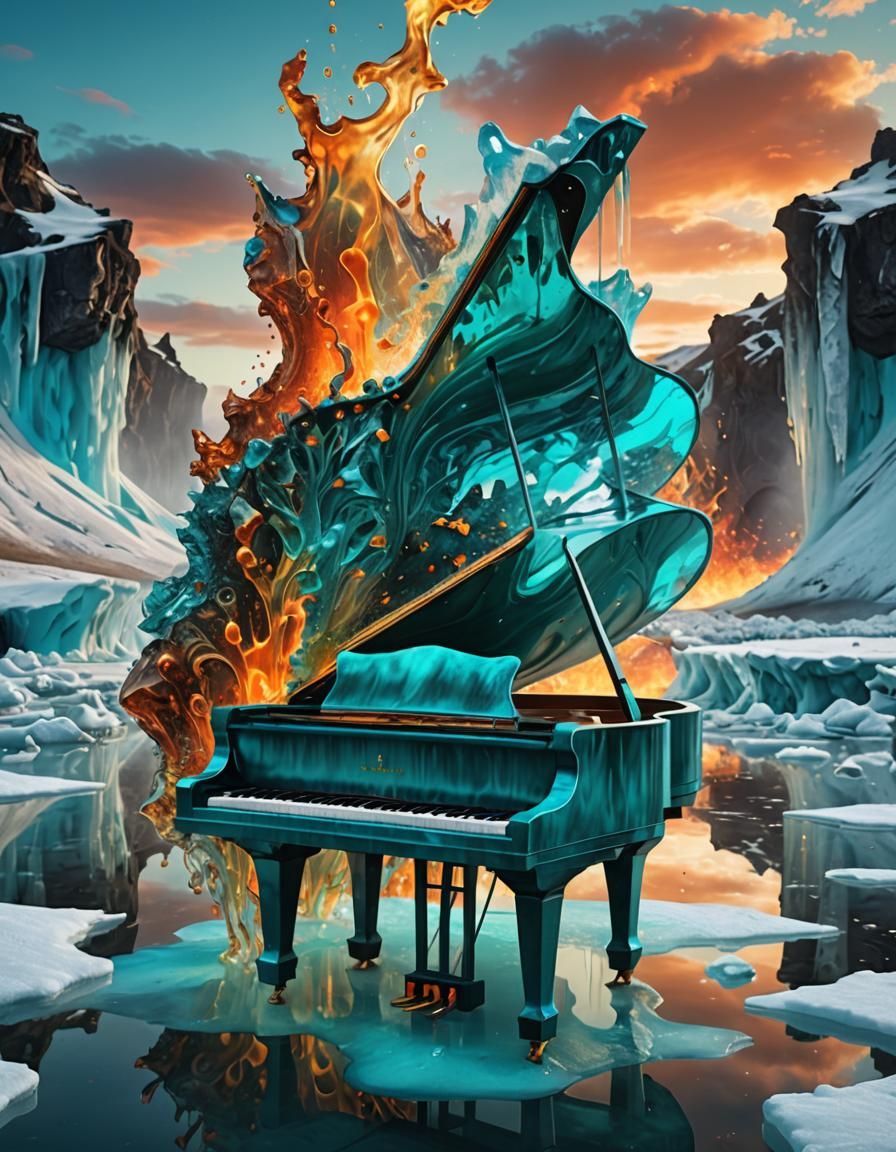 Surreal Piano Fountain Sculpture in Iceland