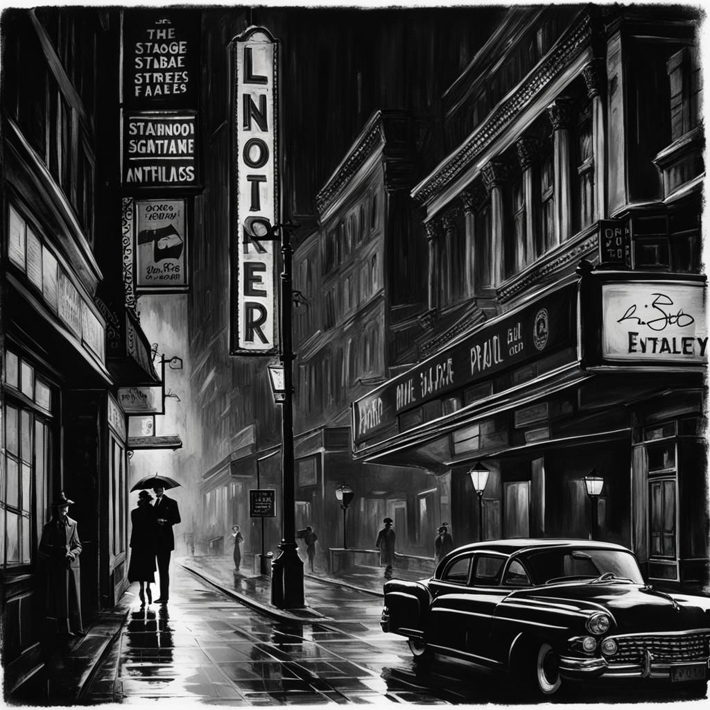 Classic Film Noir Scene with Signature Motifs