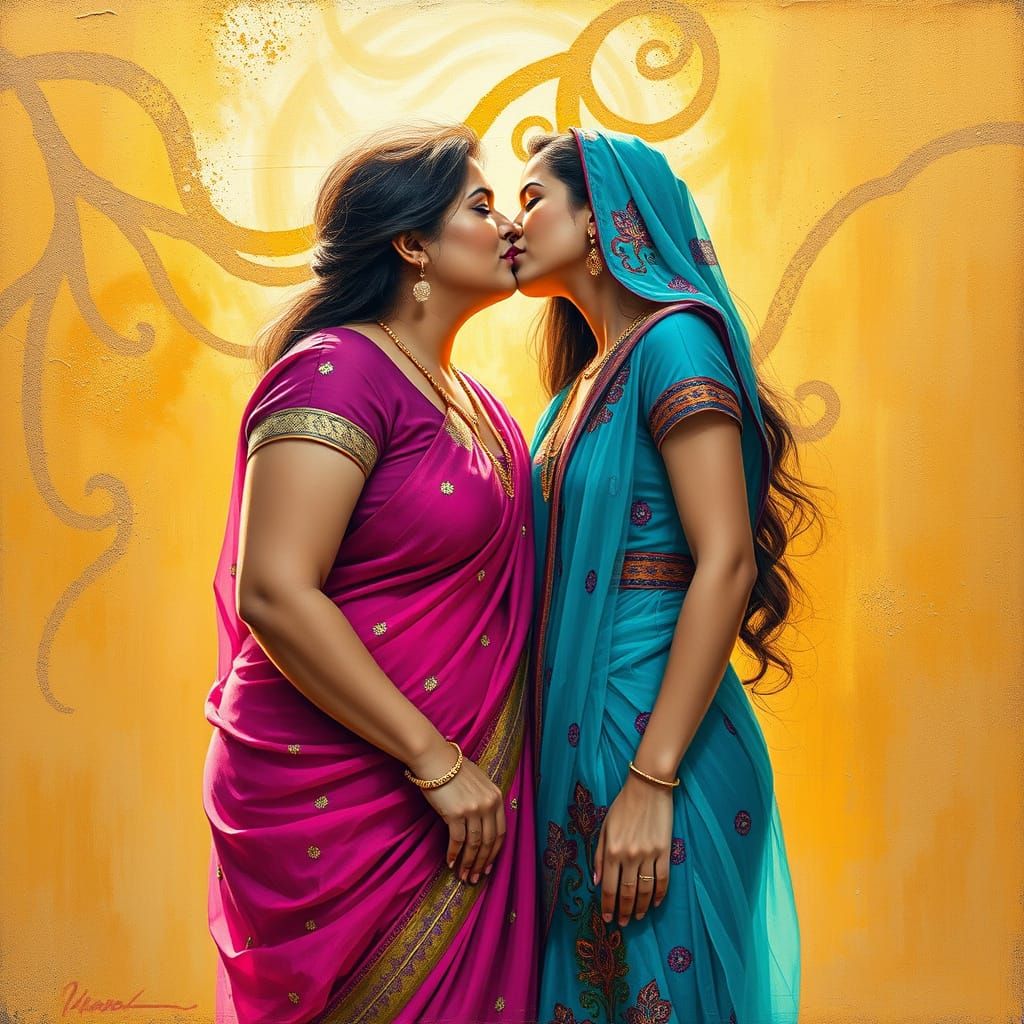 Sensual Salwar Suit Kiss in Impressionist Style