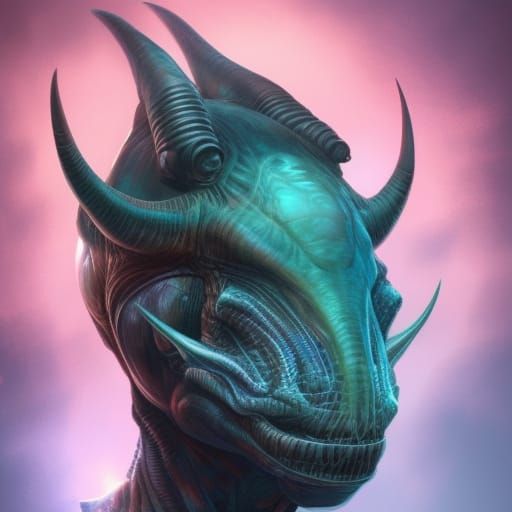 Alien Triceratops Portrait in Detailed Splash Art