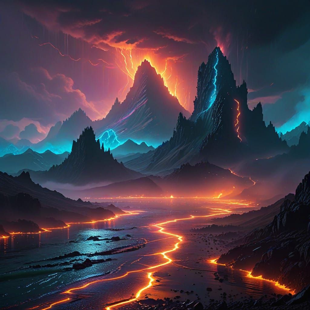 Primordial Landscapes Rise from the Depths in Cyberpunk Styl...
