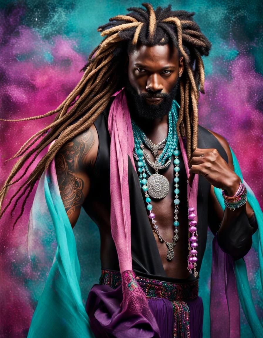 Bearded Black Man Dancing in Space, Digital Art