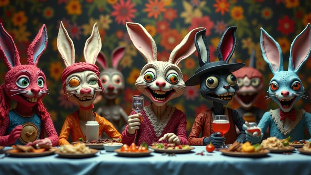 Eclectic Last Supper with Colorful Bunnies