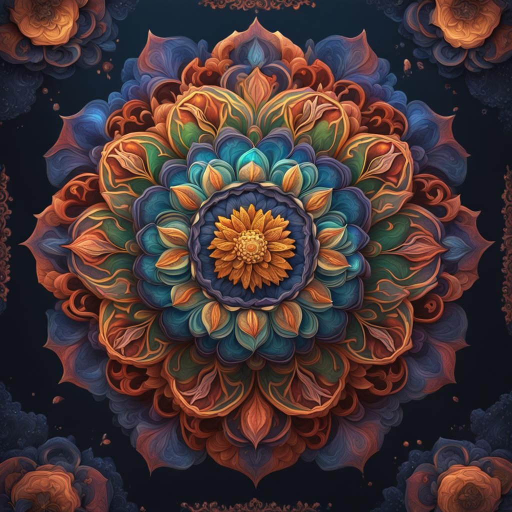 Flower Mandala: Detailed Fantasy Art in Deep Color