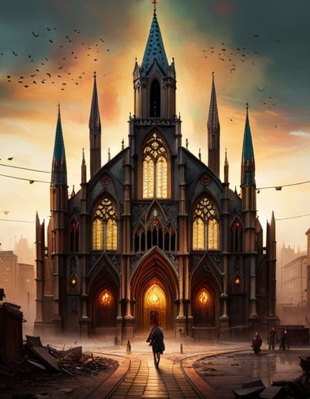 Elaborate Gothic Church with Colourful Windows