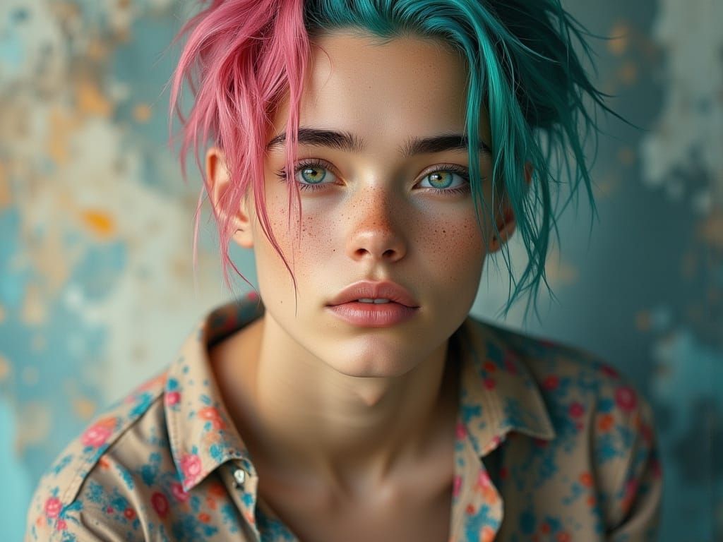 Masculine Beauty with Glowing Hair in Kpop Style