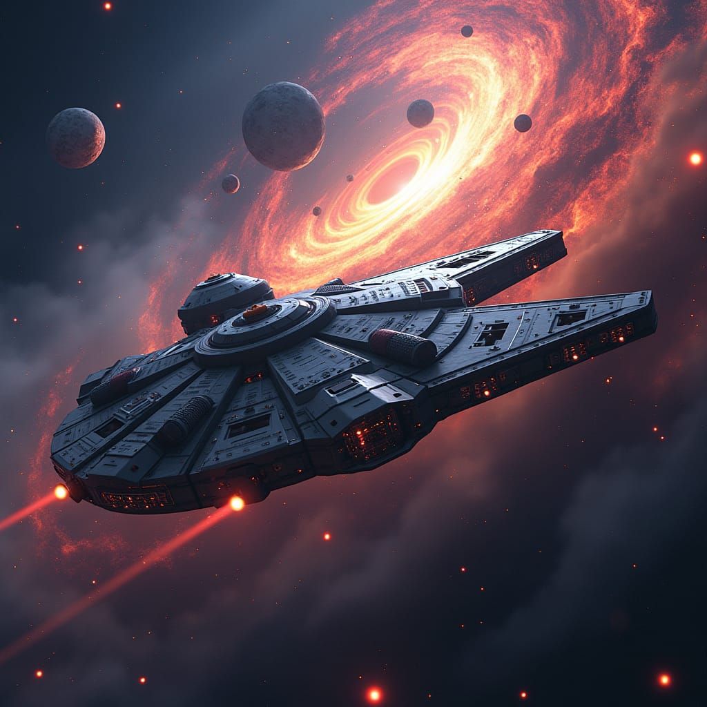 Falcon Spaceship in Sci-Fi Nebula, Photorealistic 8K