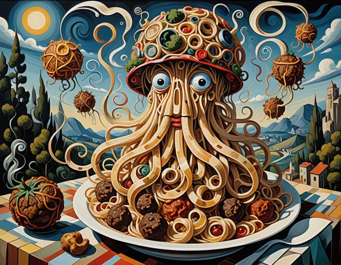 Cubist Masterpiece: The Flying Spaghetti Monster in Surreal ...