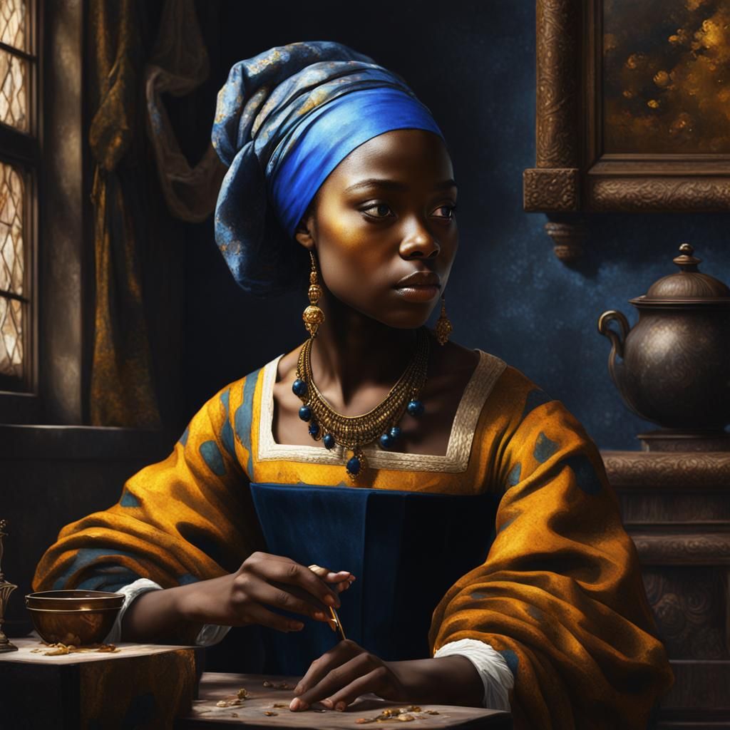 Vermeer-Style Oil Painting of a Black Girl