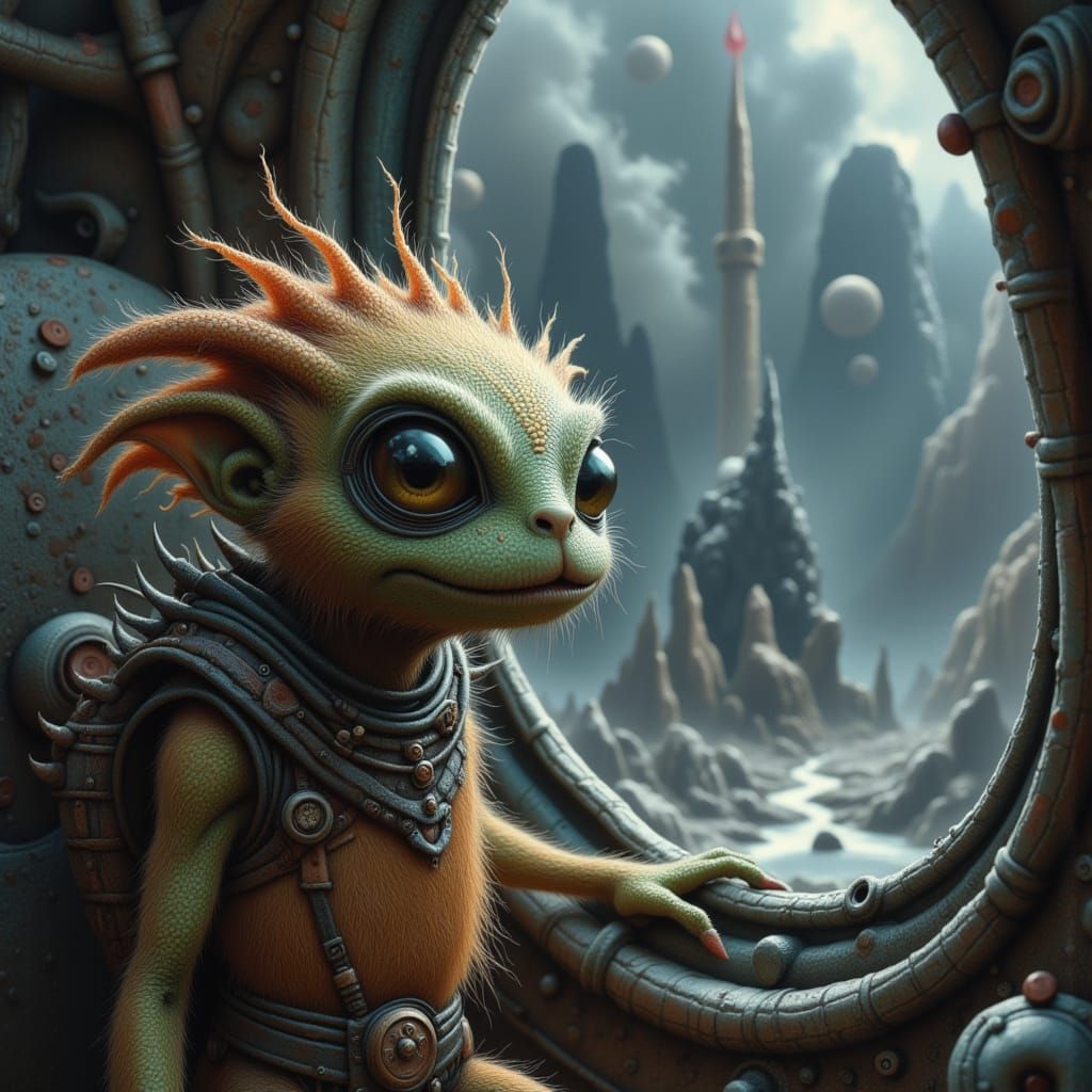 Furry Alien in Spaceship: Macabre Surrealism