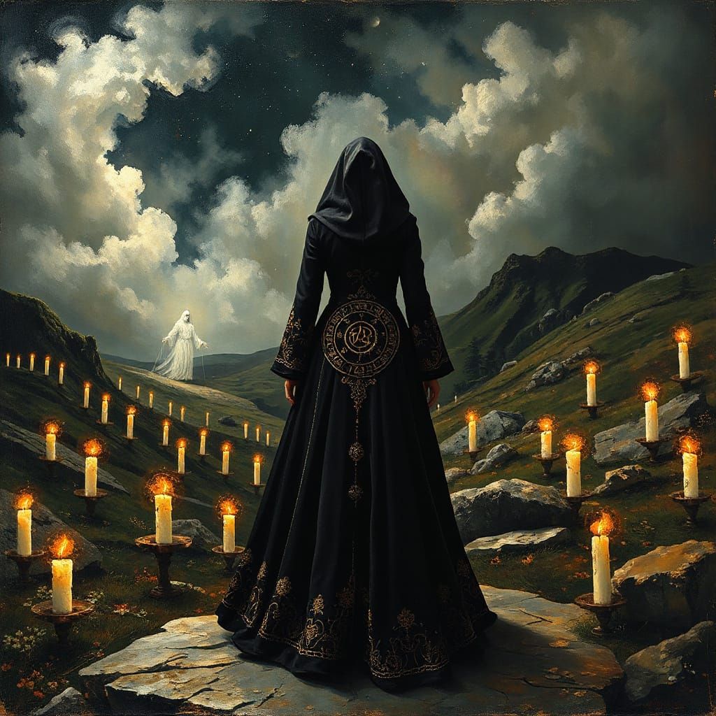 Mystical Figure in Dreamlike Landscape, Avant-Garde Style