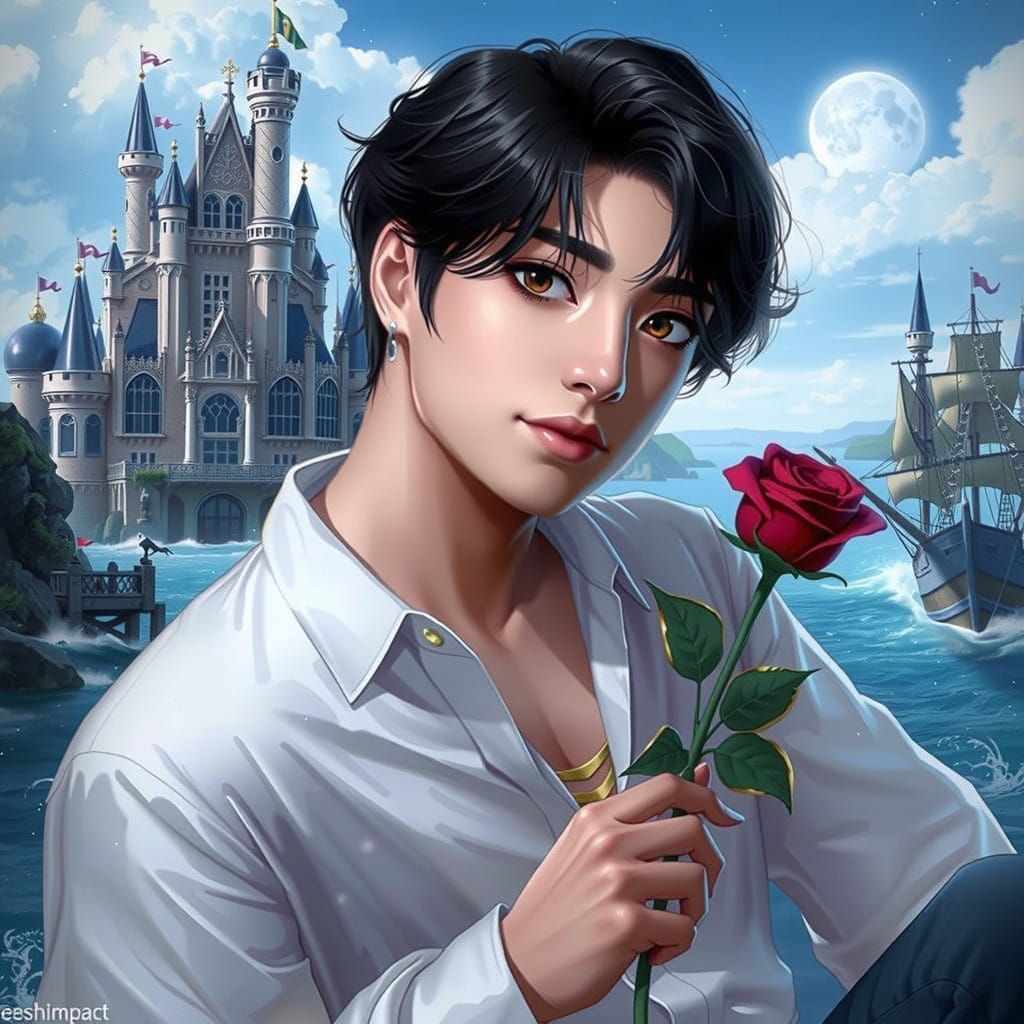 Majestic Moonlit Kingdom Scene Inspired by Anime Royalty