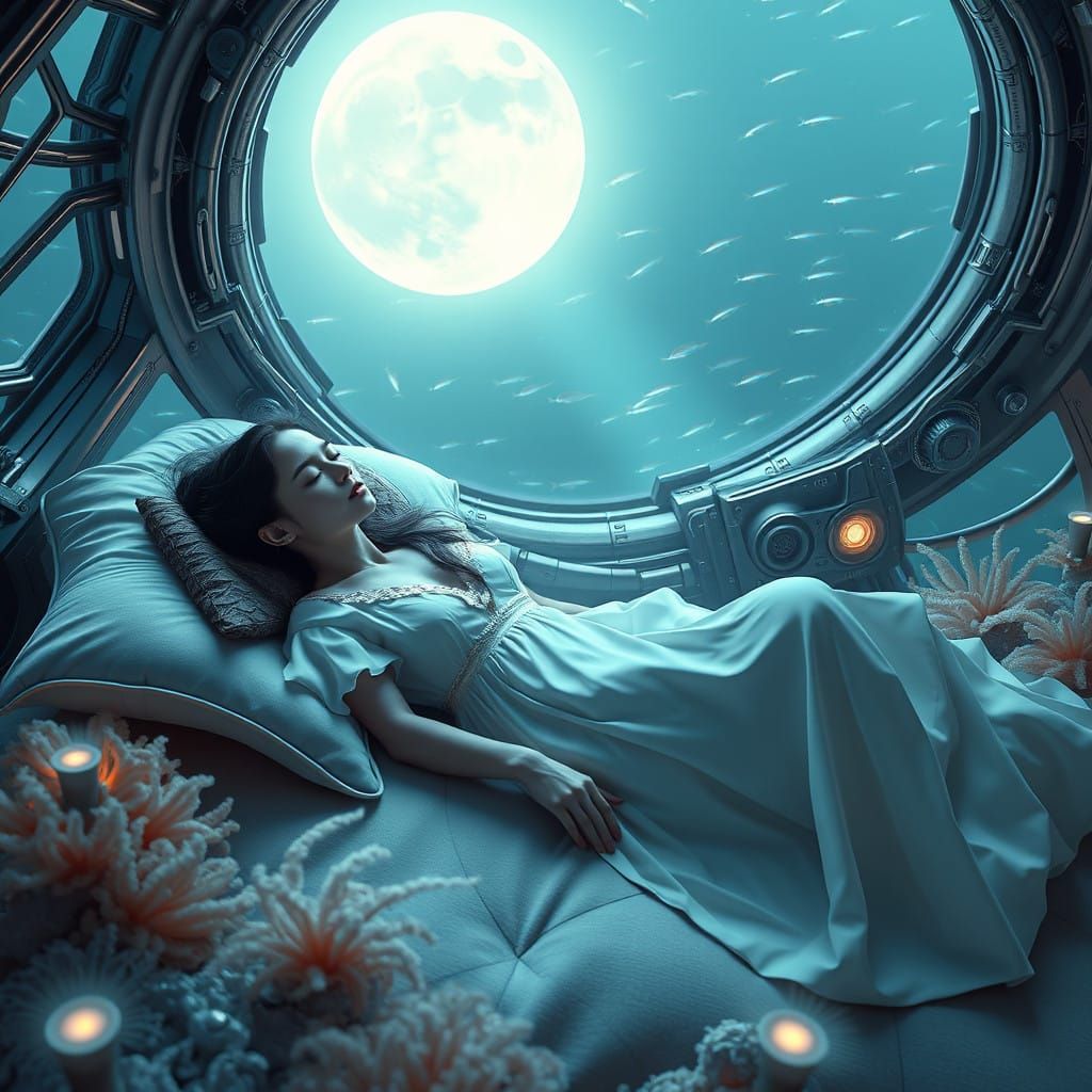 Ethereal Beauty in Futuristic Slumber Chamber