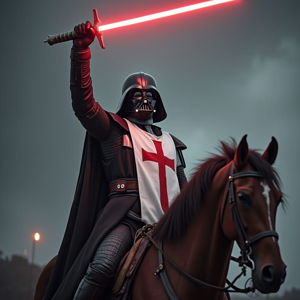 Dramatic Medieval Crusader Darth Vader Rides into Battle
