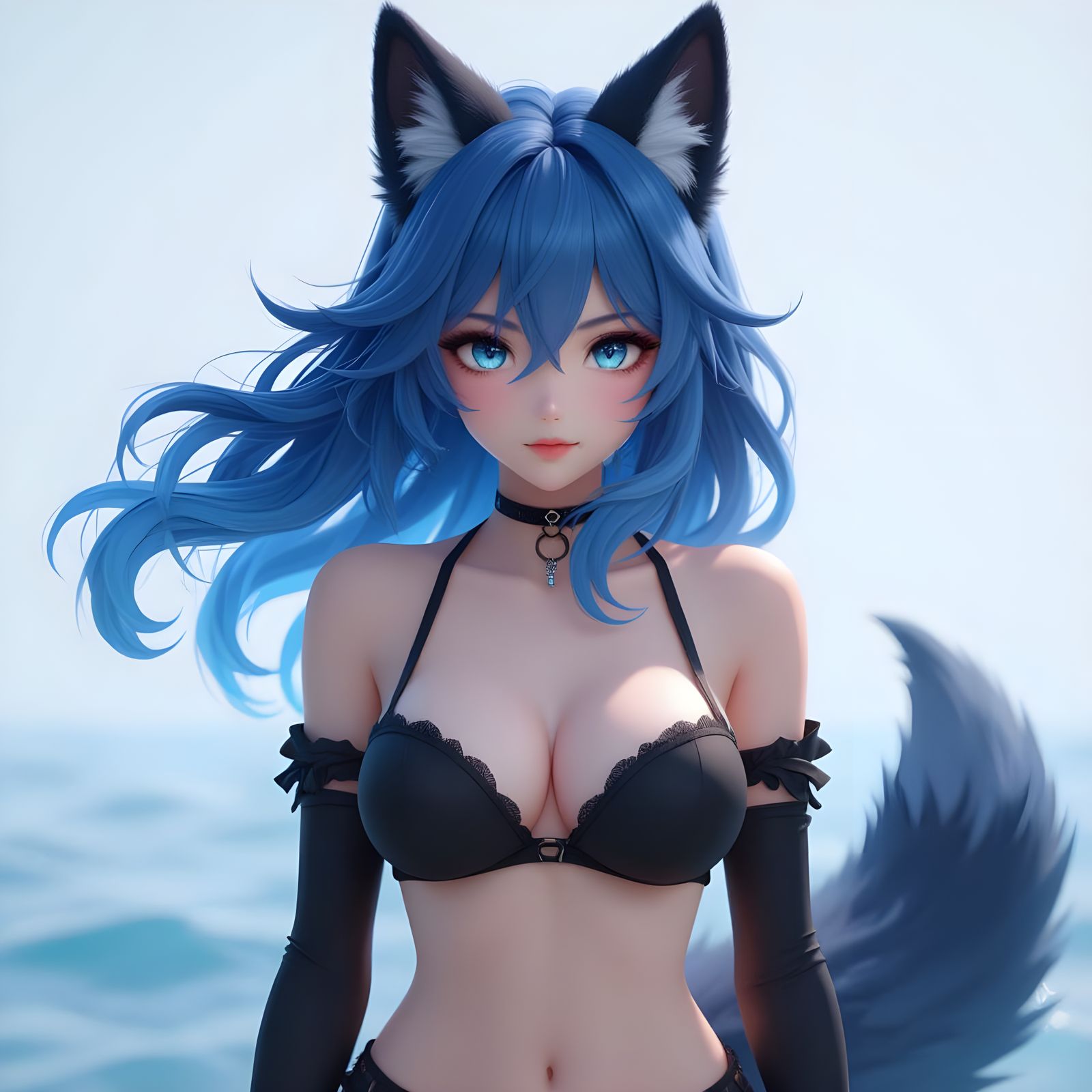 Anime Wolf-Girl with Ocean Eyes in 3D Style