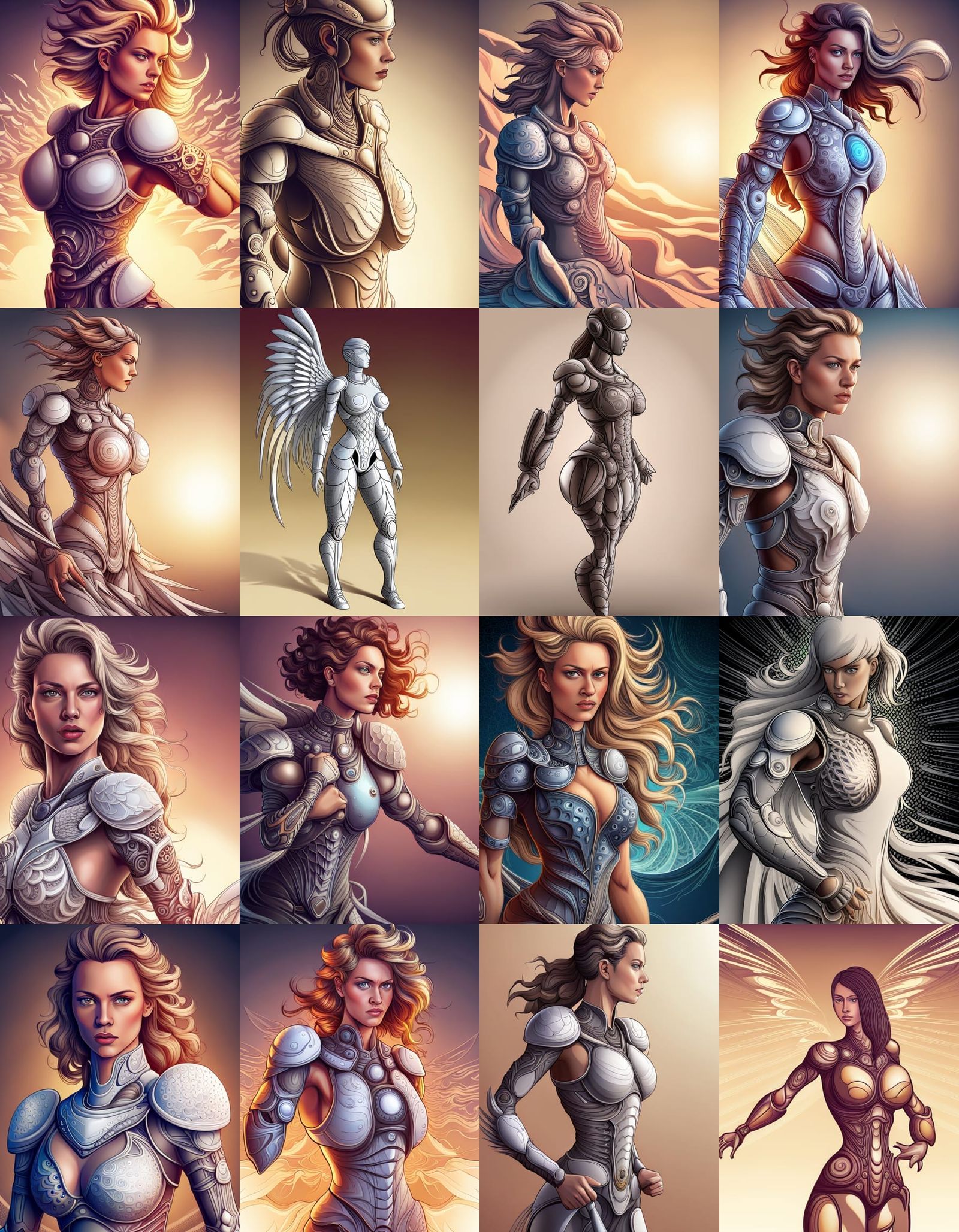 Armored Female Battle Angel with Abstract Fractal Design