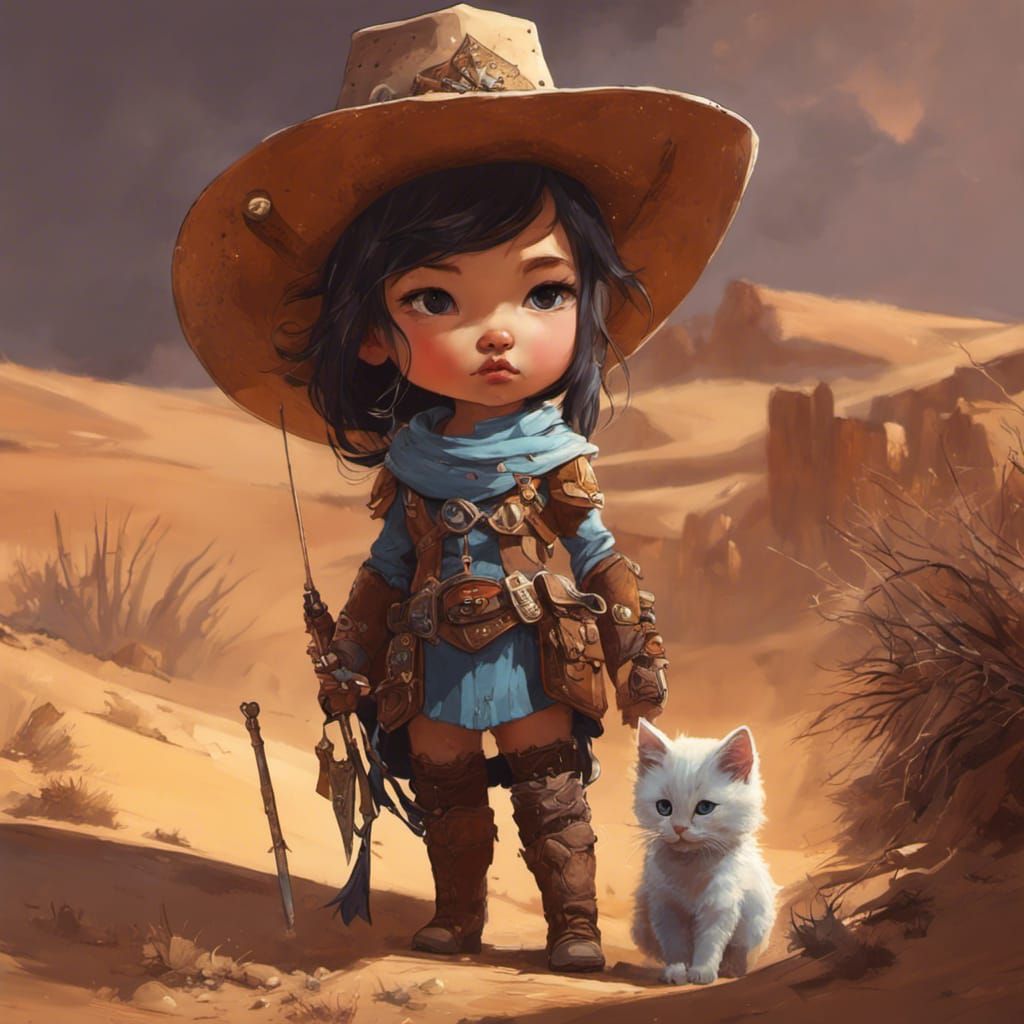 Chibi Cowgirl Kitten Discovering Desert Treasures