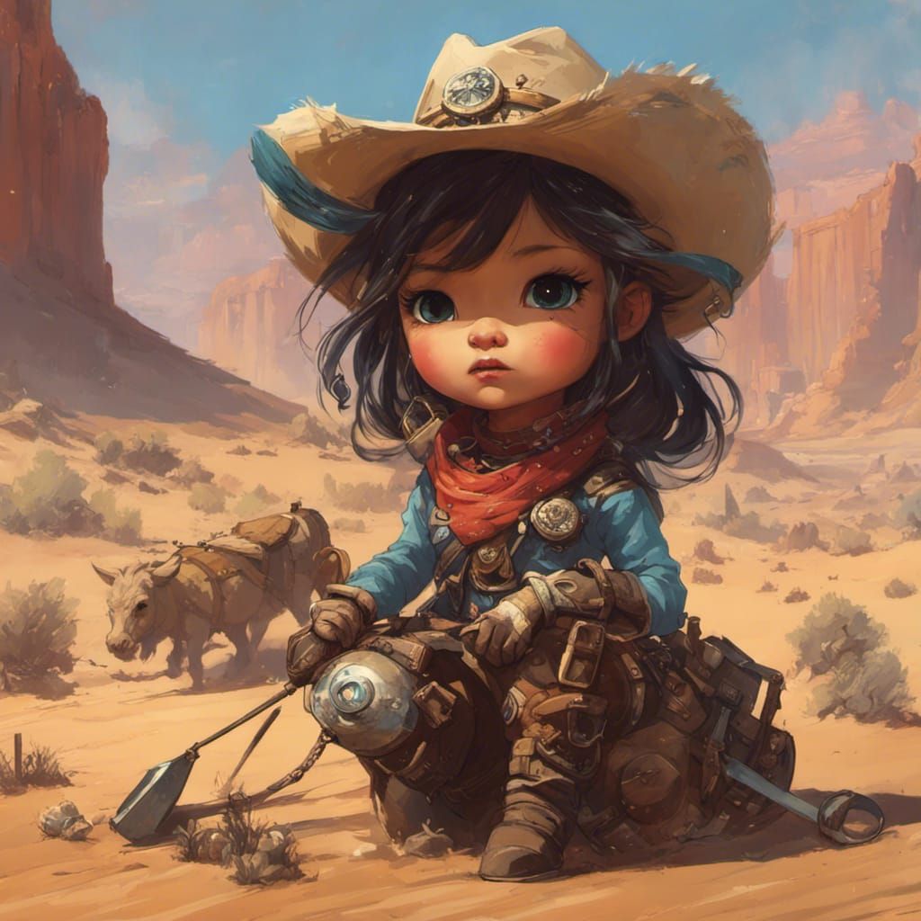Chibi Cowgirl Kitten Discovering Desert Treasures