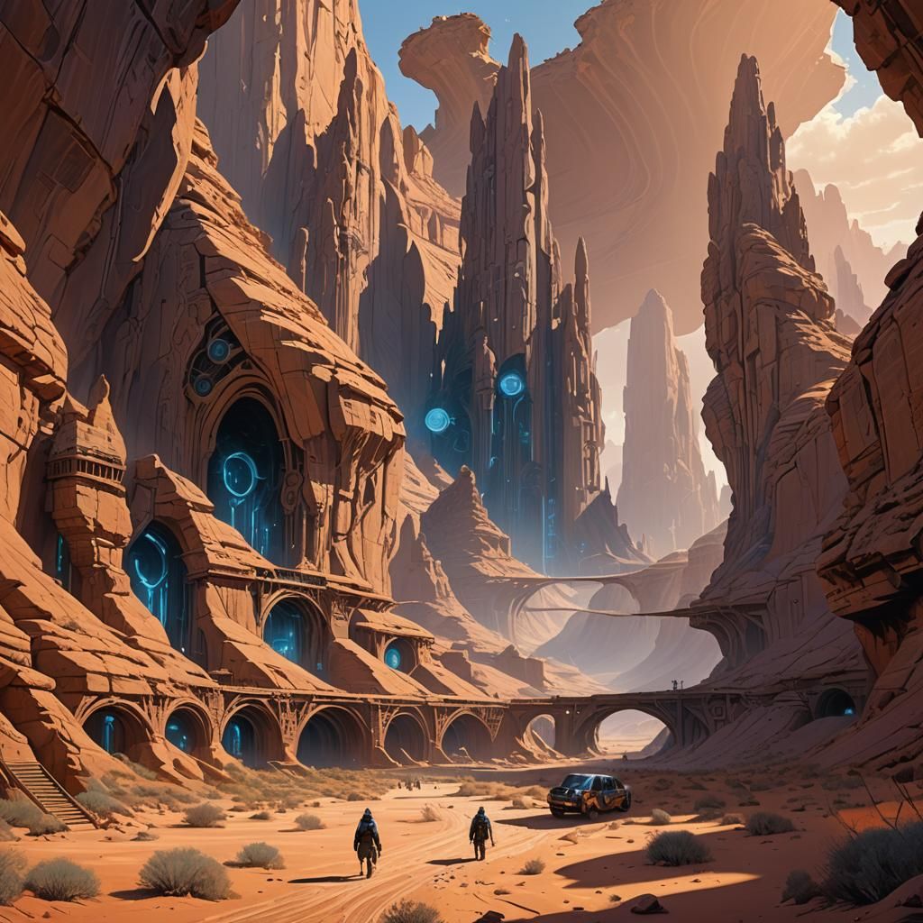 Fremen Settlement in Desert Canyon: Matte Painting
