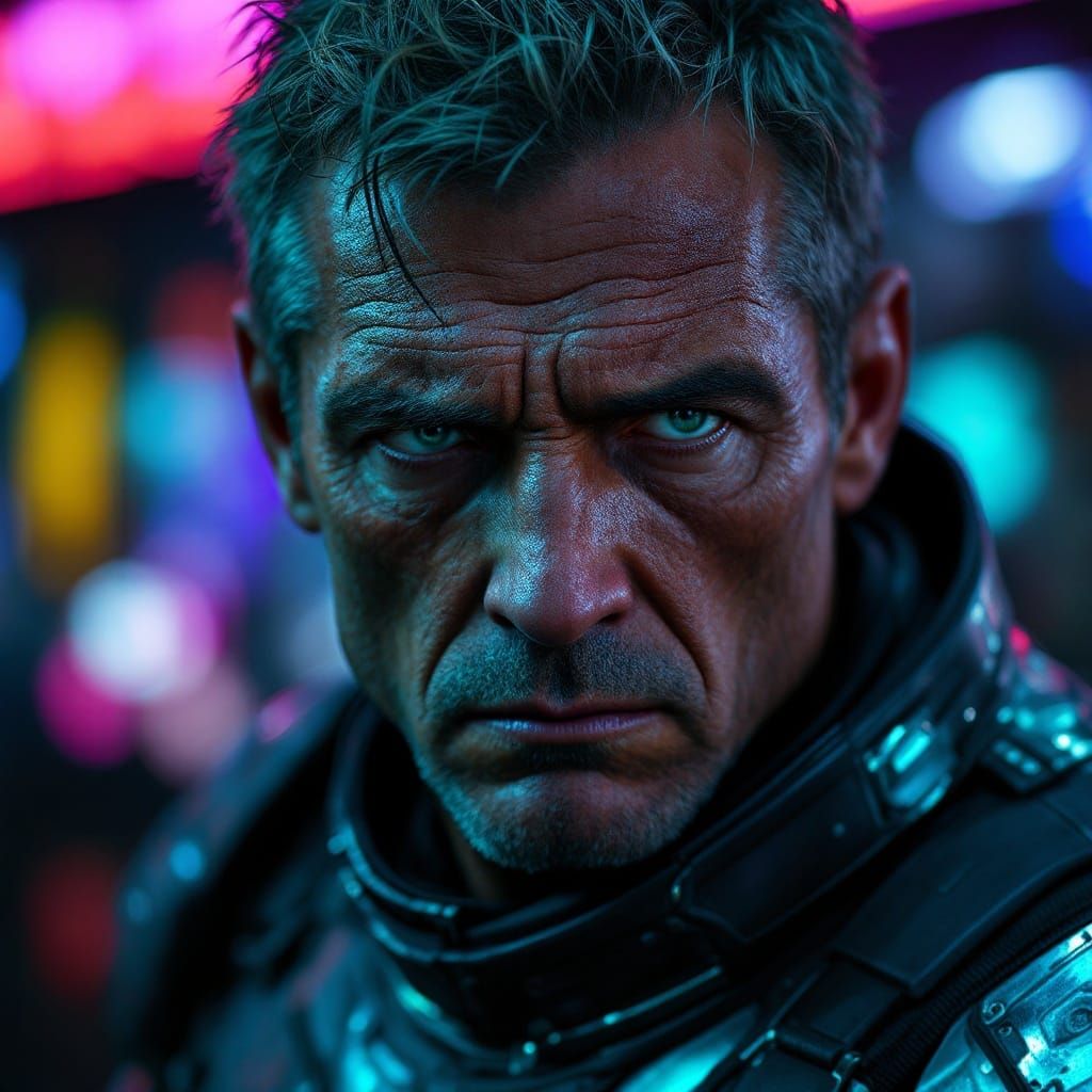 Futuristic Man in Sorrowful Portrait