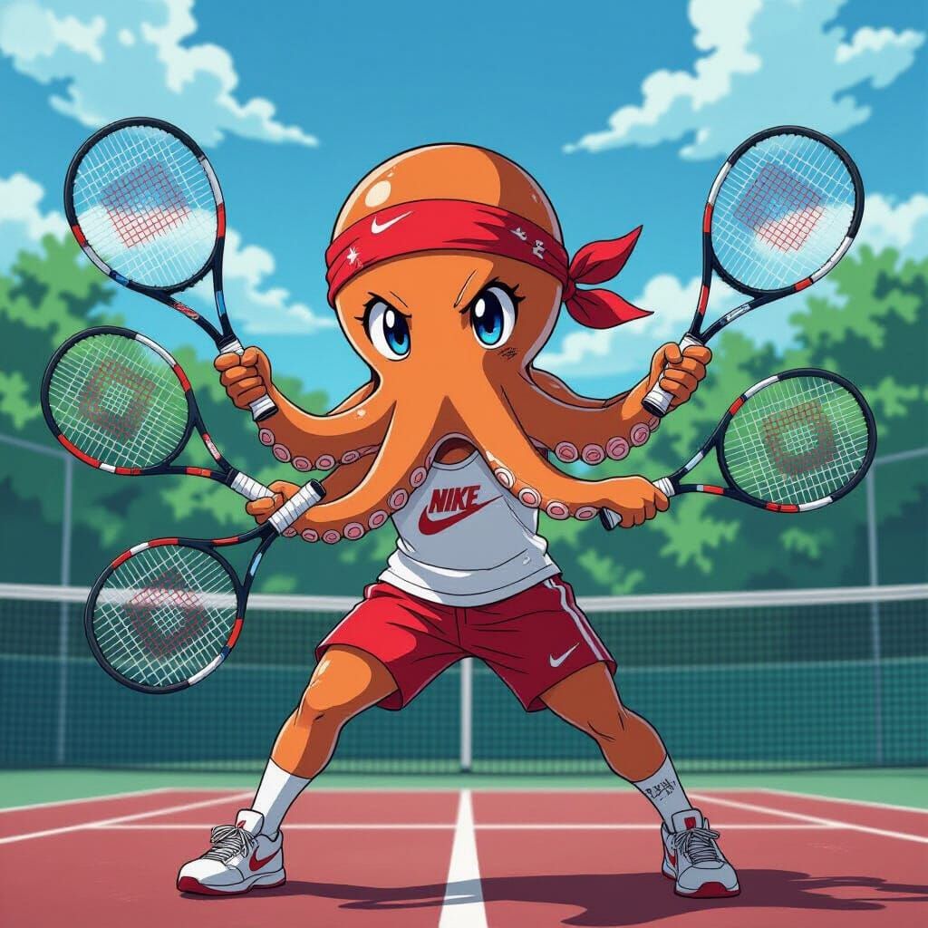Anime Octopus Ready to Play Tennis