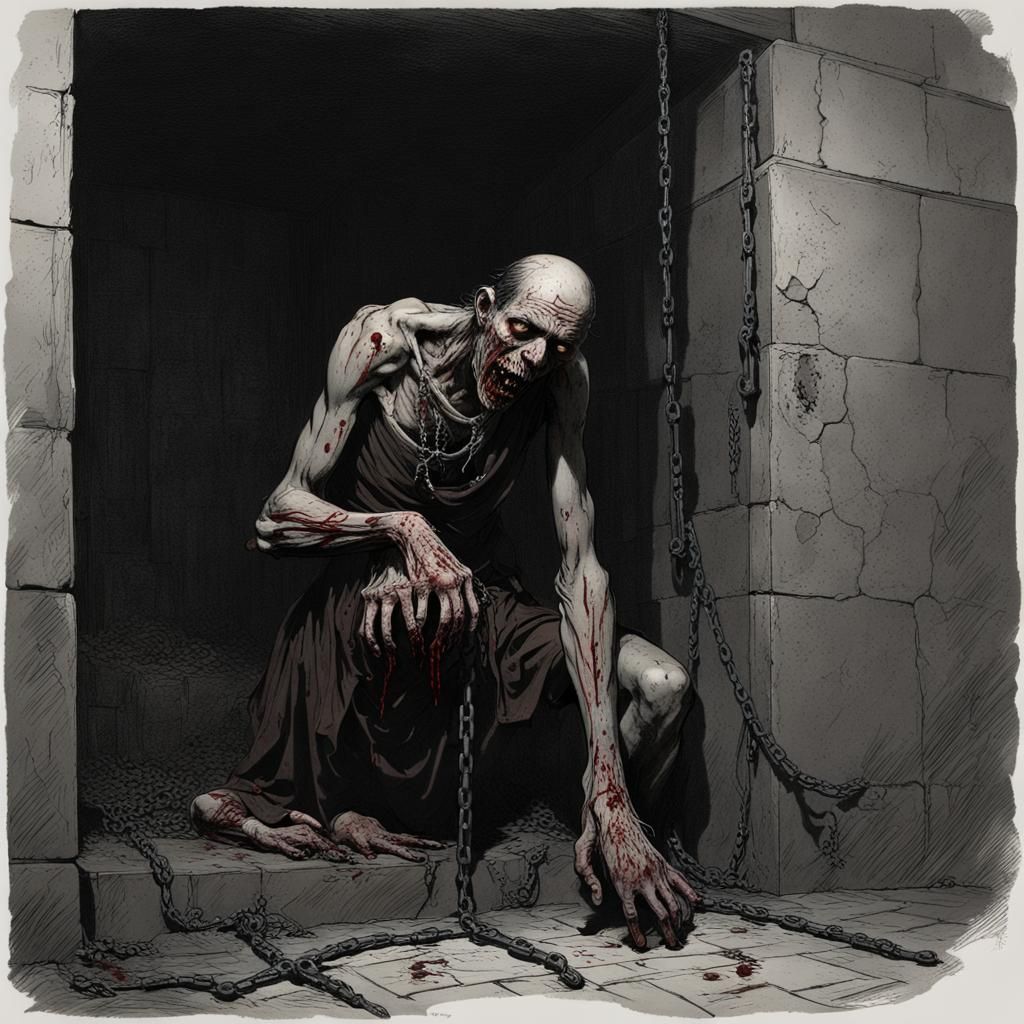 Rotting Zombie Feast in Dark Crypt: Horror Art