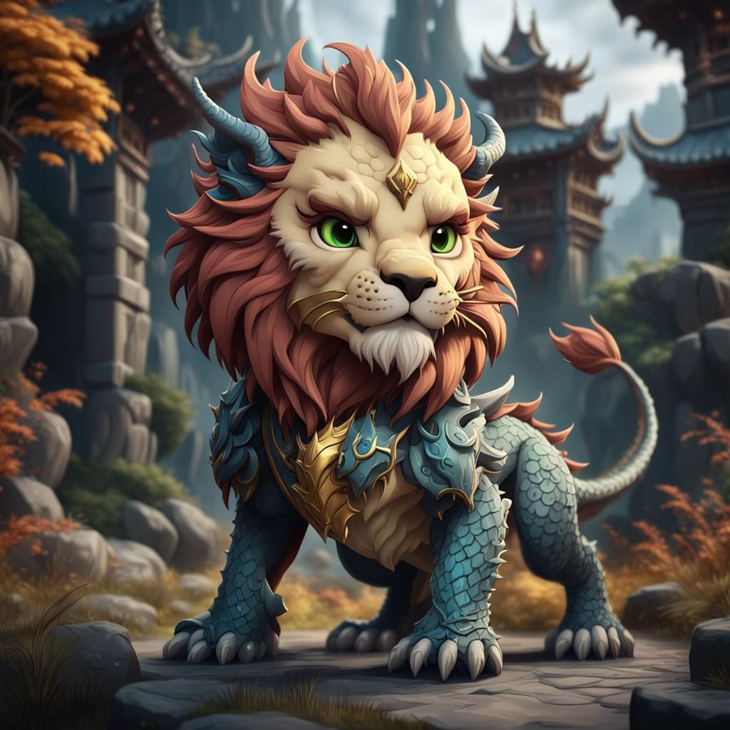 Chibi Lion Dragon Fantasy Concept Art